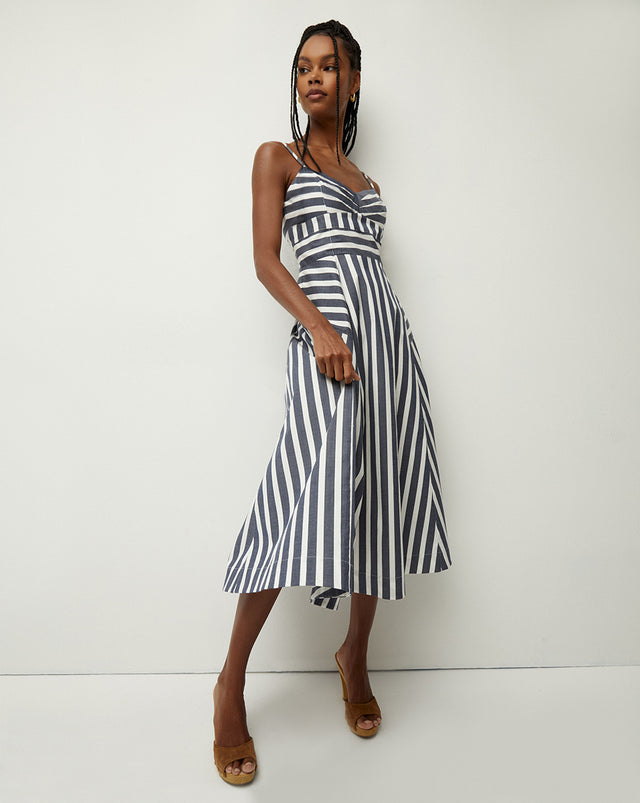 Black & White stripe cross over dress - ALOFI - Women Designer Dresses